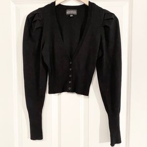 Black Cropped Mini Cardigan with Puff Sleeves